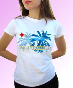 Aruba palm flag white t shirt top short sleeves - Mens, Womens, Kids, Baby - All Sizes!