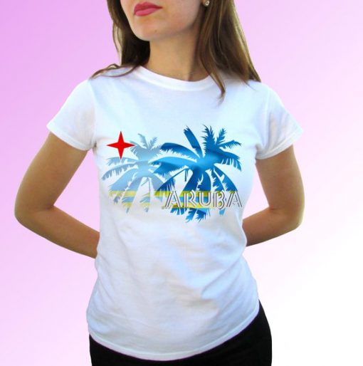 Aruba palm flag white t shirt top short sleeves - Mens, Womens, Kids, Baby - All Sizes!