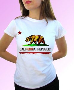 California Republic white t shirt top short sleeves - Mens, Womens, Kids, Baby - All Sizes!