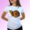 Cat brown white t shirt top tee design art - mens, womens, kids, baby sizes