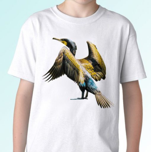 Cormorant white t shirt top tee design art - mens, womens, kids, baby sizes