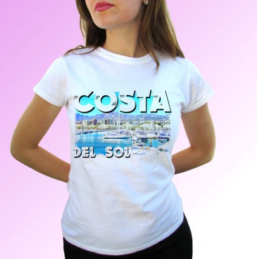 Costa del sol white t shirt top short sleeves - Mens, Womens, Kids, Baby - All Sizes!