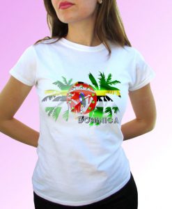 Dominica palm white t shirt top short sleeves - Mens, Womens, Kids, Baby - All Sizes!