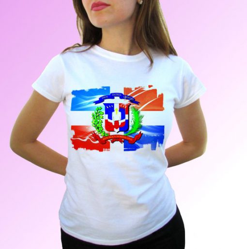 Dominican Republic state flag white t shirt top short sleeves - Mens, Womens, Kids, Baby - All Sizes!