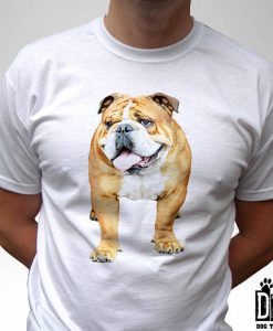 English Bulldog white t shirt top 100% cotton tee - mens womens kids & baby sizes