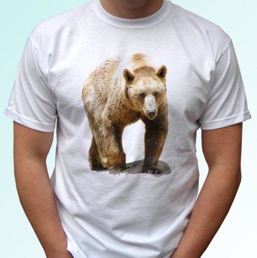 Grizzly bear white t shirt top short sleeves - Mens, Womens, Kids, Baby - All Sizes!