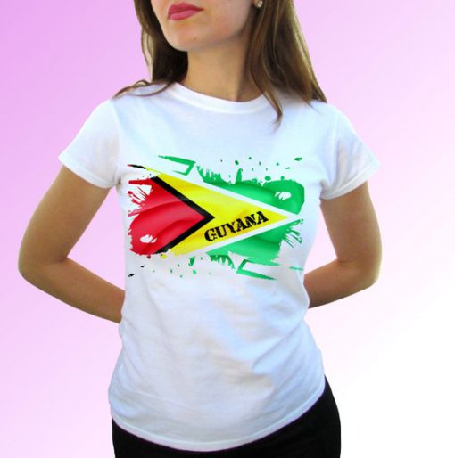 Guyana white t shirt top short sleeves - Mens, Womens, Kids, Baby - All Sizes!