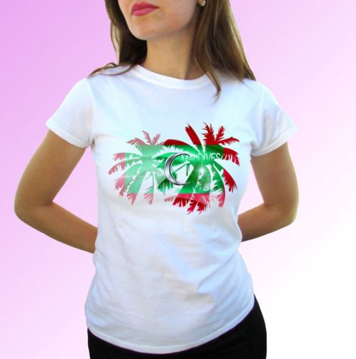 Maldives Palm flag white t shirt top short sleeves - Mens, Womens, Kids, Baby - All Sizes!