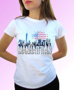 Manhattan white t shirt top short sleeves - Mens, Womens, Kids, Baby - All Sizes!