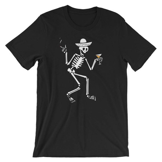 Skeleton Drinking In A Bar Sombrero Funny Shirt