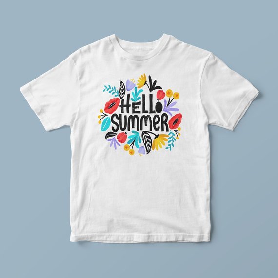 Hello summer, floral t shirt, flower printed shirt, white t-shirt, cool tshirt, unique gifts for her, weekend clothing, hello tshirt