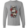 Skull Long Sleeve Tee Tops for Men Sugar Skull T shirts Shirts Sugar Skulls Red Roses Day of the Dead Gift