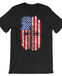 Cool USA American Flag Christian Cross T Shirt