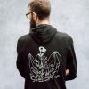 Bat Skeleton and Chicory Black Zip Up Screen Print Punk Fleece Hoodie