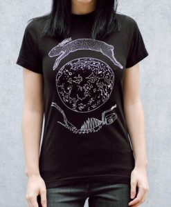 Lunar Hare Black Screen Print Punk Moon T-Shirt