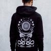 Rabbit Skull Antler Black Zip Up Screen Print Punk Moon Phase Fleece Hoodie