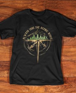 Always Take The Scenic Route Compass Camping Hiking T-shirt