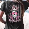 Brave And Strong Leopard Headband Skull Lady American Flag Breast Cancer T-shirt