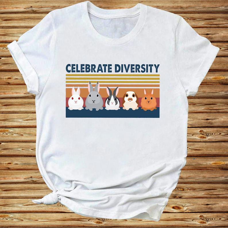 Celebrate Diversity Bunnies Rabbit Vintage Pet Lover Tshirt