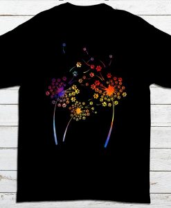 Colorful Dog Paw Print Dandelion Flower Dog Lovers T-shirt