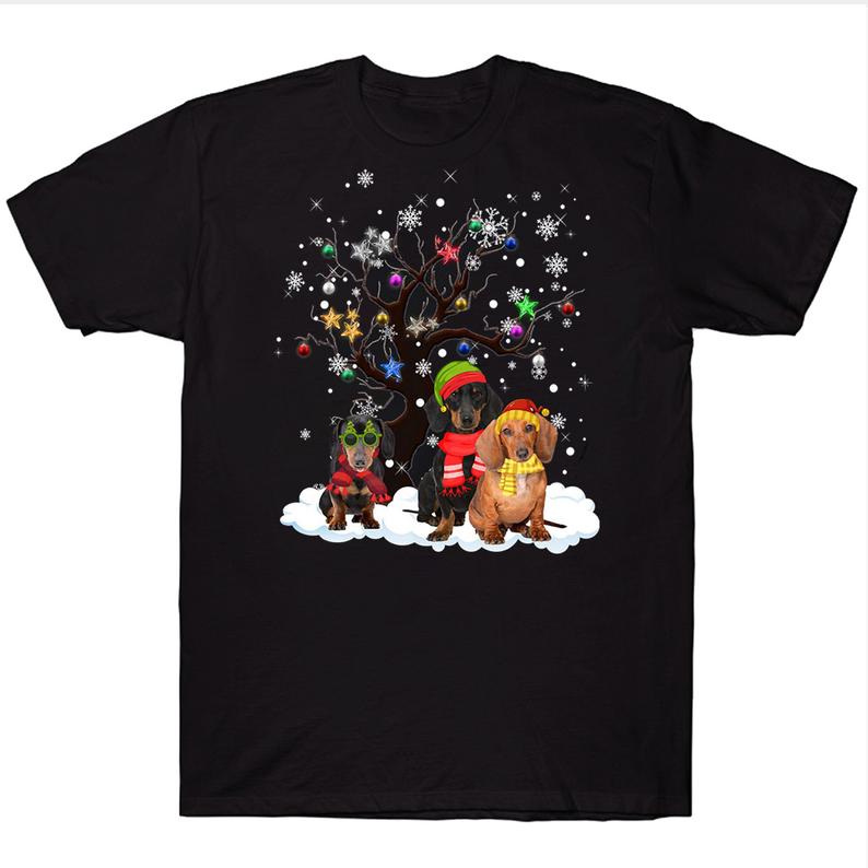 Cute Christmas Dachshund Noel Tree Ugly Sweater Christmas T-shirt