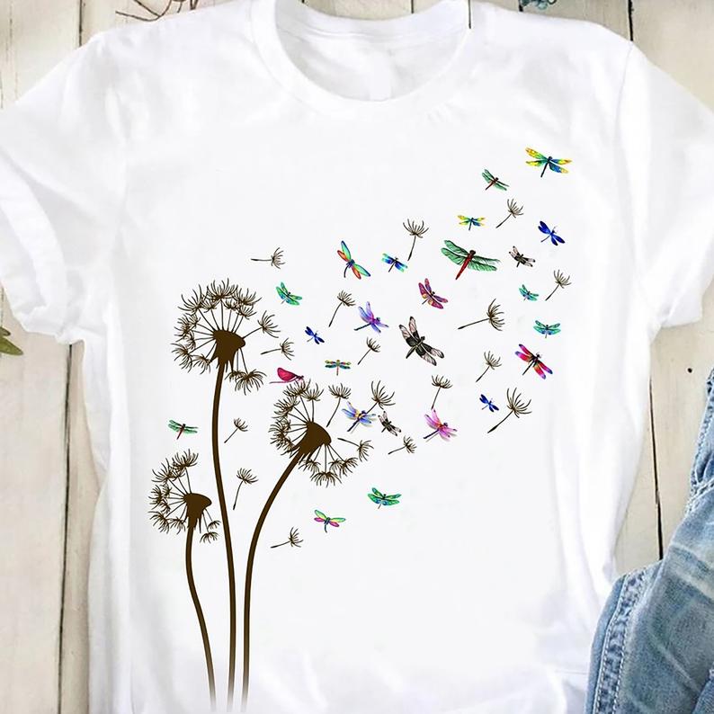 Dandelion Dragonfly Flower Awesome T-shirt