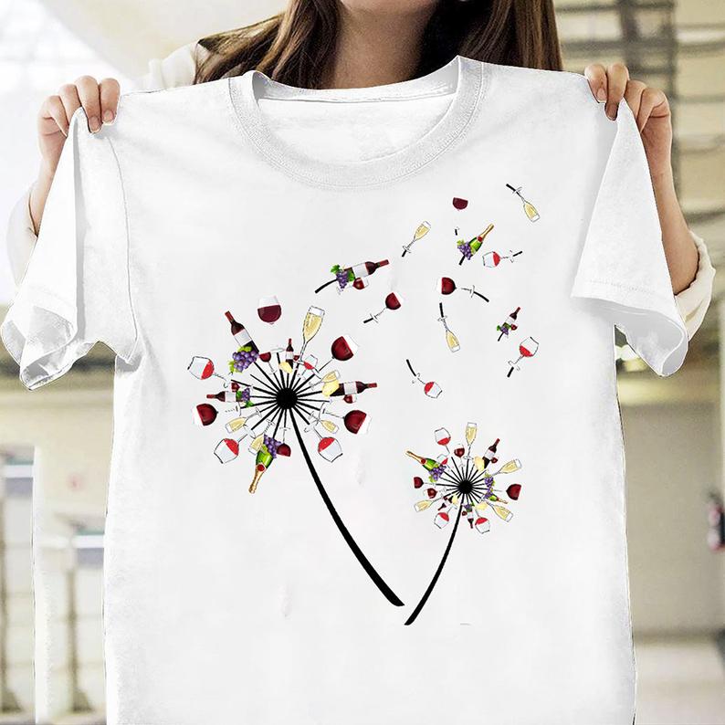 Dandelion Wine Glass Flower Alcohol Drinking Wine T-shirt