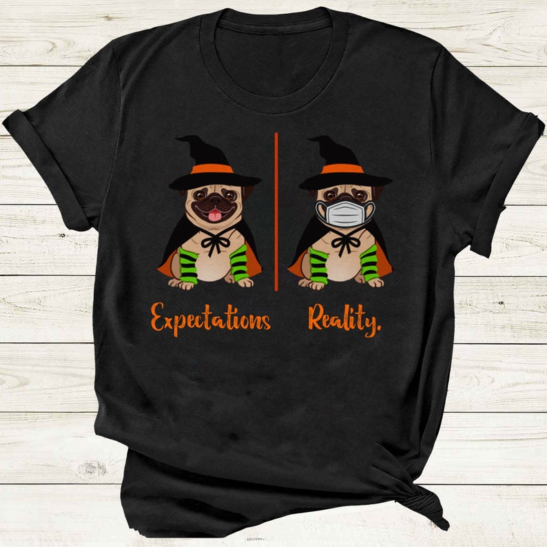 Expectation Vs Reality Funny Pug Costume Halloween Trending Dog Lover Tshirt