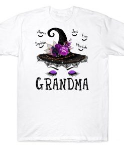 Grandma Witch Hat Floral Halloween Personalized T-shirt