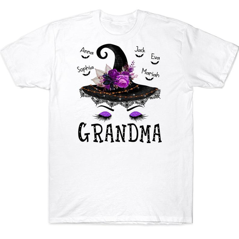 Grandma Witch Hat Floral Halloween Personalized T-shirt