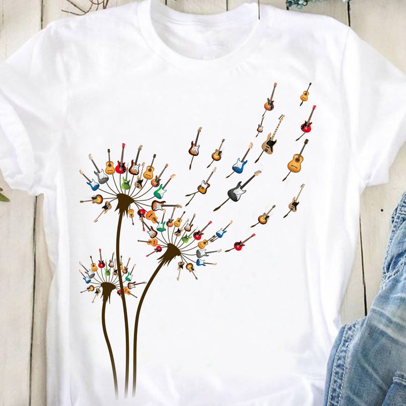Guitar Dandelion Flower Musical Instrument Guitarist T-shirt