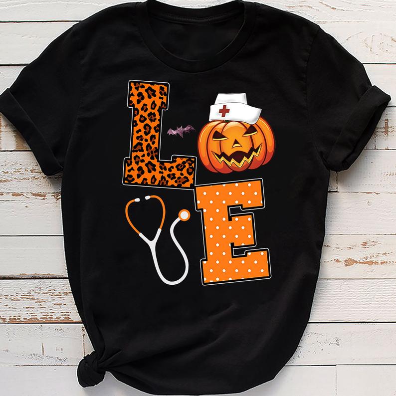 LOVE Nuse Pumpkin Leopard Print Halloween Nursing T-shirt