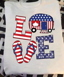 Love Camping American Flag 4th of July T-shirt