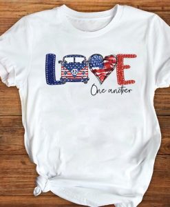 Love One Another Peace Love Bus American Flag 4th of July T-shirt