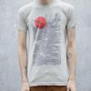 Sun and Waves Abstract Screen Printed Grey T-Shirt