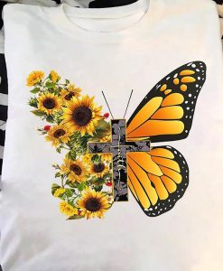 Sunflower Butterfly Cross Faith Christian T-shirt