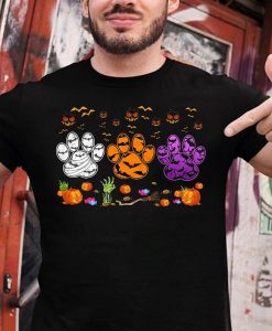 Three Halloween Paw Prints Funny Dog Lovers Halloween Costume T-shirt