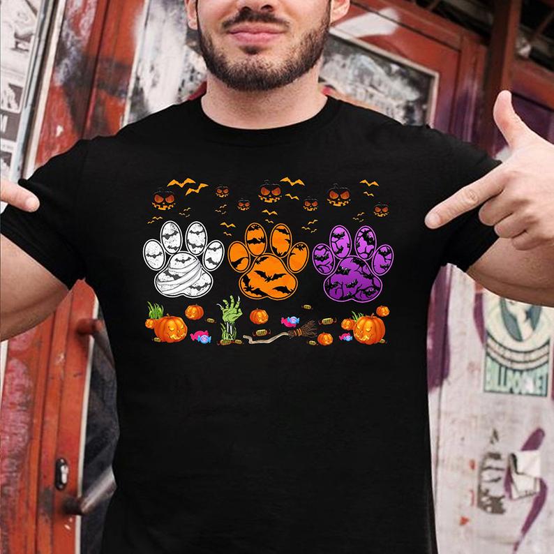Three Halloween Paw Prints Funny Dog Lovers Halloween Costume T-shirt