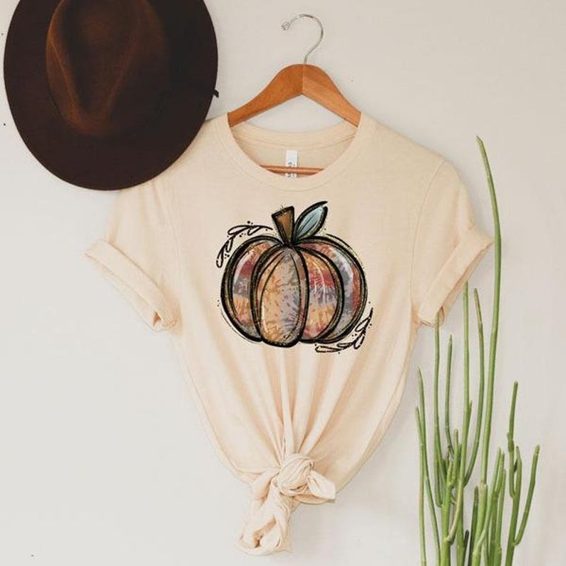 Tie Dye Fall Pumpkin print T Shirt