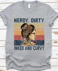 Womens Nerdy Dirty Inked Curvy Vintage Tattoo Reading Book Lovers T-shirt