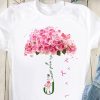 Womens Never Give Up Pink Rose Breast Cancer Awareness T-shirt