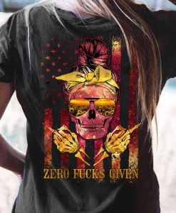 Zero Fucks Given Colorful American Flag Sunflower Sunglasses Skull Lady Gift Shirt