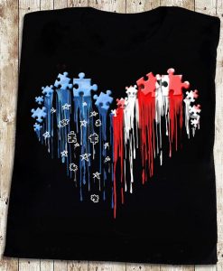 American Flag Autism Puzzle Pieces 4th of July T-shirt