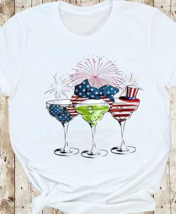 American Margarita Wine Glasses USA Flag 4th of July T-shirt