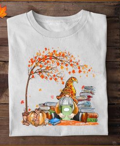 Books Lover Ghnomes Reader Fall Autumn Maple Leaf Bookaholic Tshirt