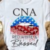 CNA Red White And Blessed American Lip USA Flag 4th of July T-shirt