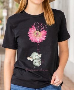 Faith Cute Elephant With Daisy Ribbon Breast Cancer Awareness T-shirt