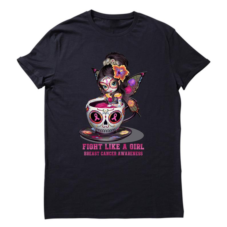 Fight Like A Breast cancer Girl Skull Cup T shirt