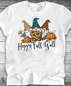 Happy Fall Y'all Funny Garden Gnomies Leopard Print Sunflower T-shirt