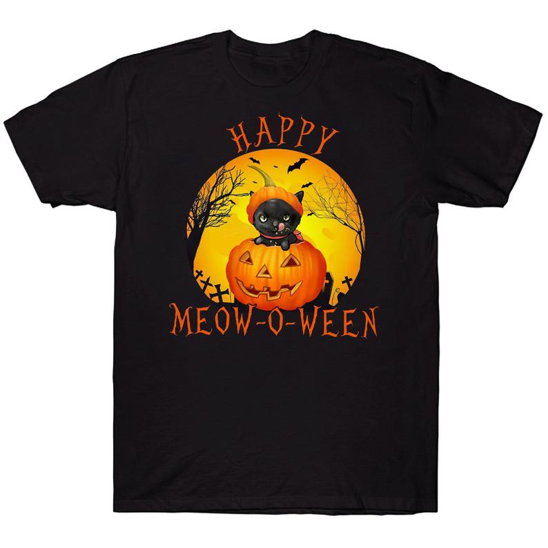 Happy Meow-o-ween Cute Black Cat Halloween Costume T-shirt